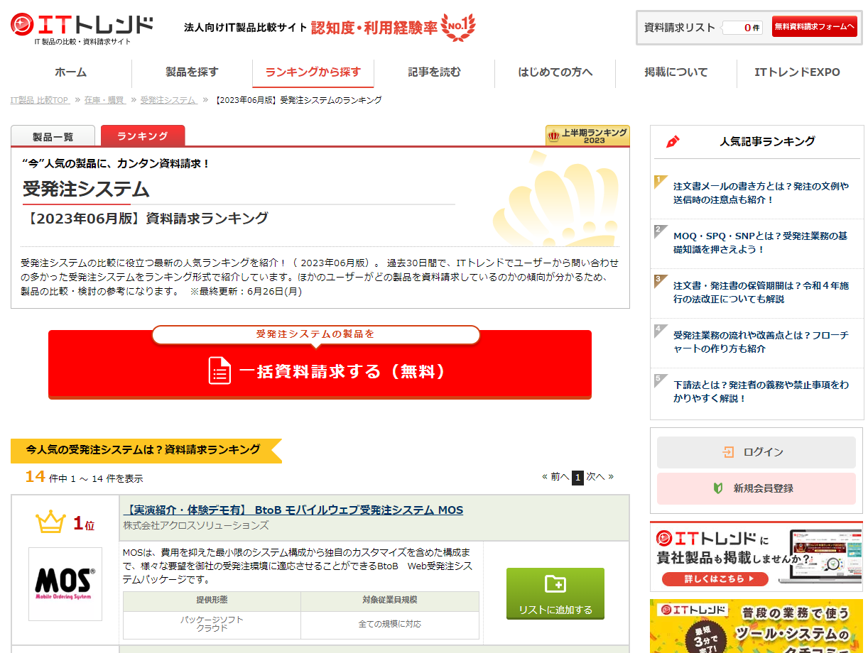 MOSがITトレンド2023年6月ランキングで1位を取得しました | スマホ